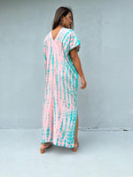 Mala Handworks Callie Petite Kaftan in Bubblegum and Aqua Tie Dye