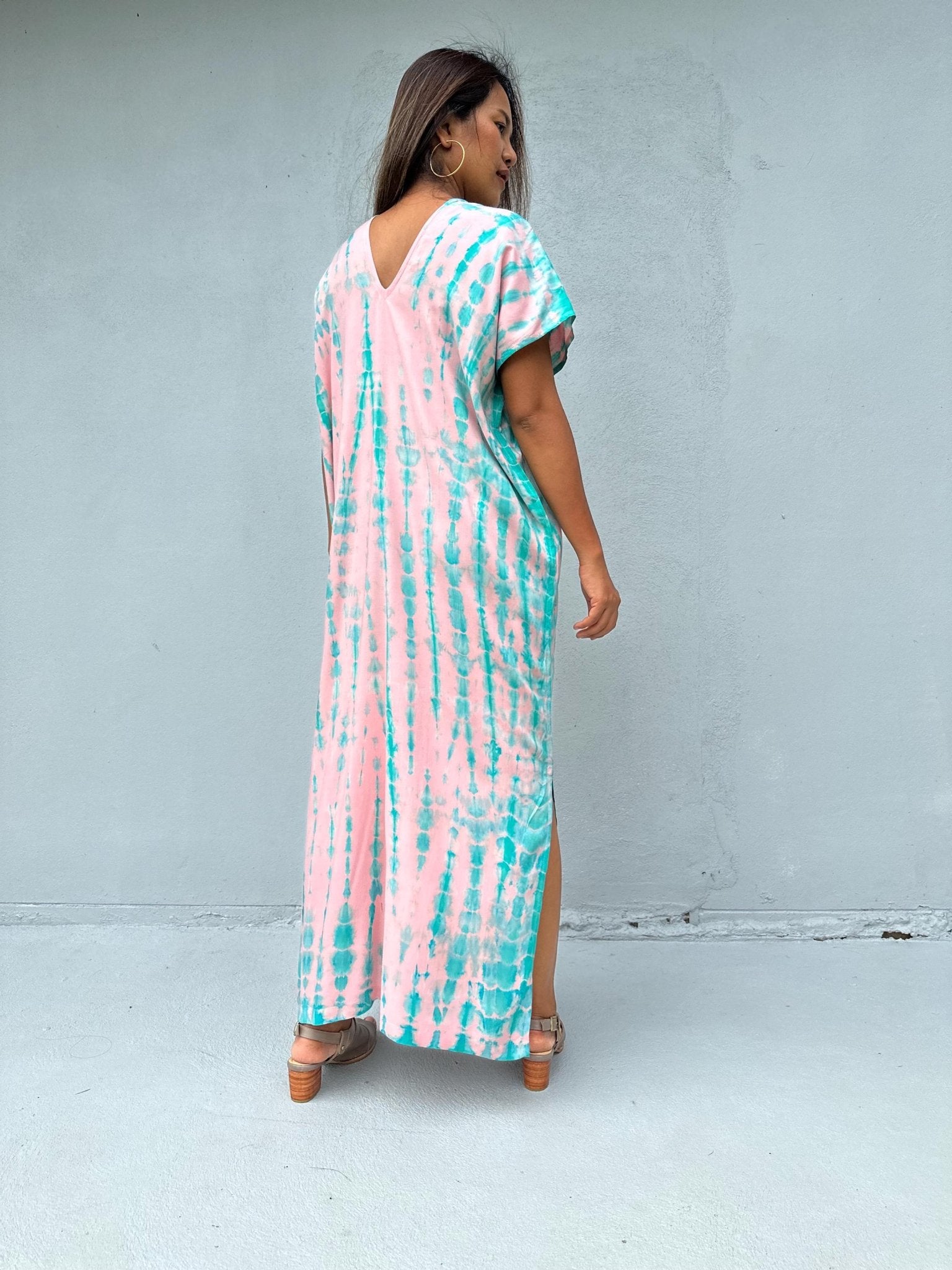 Mala Handworks Callie Petite Kaftan in Bubblegum and Aqua Tie Dye