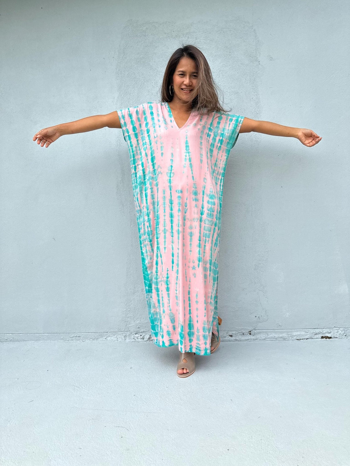 Mala Handworks Callie Petite Kaftan in Bubblegum and Aqua Tie Dye