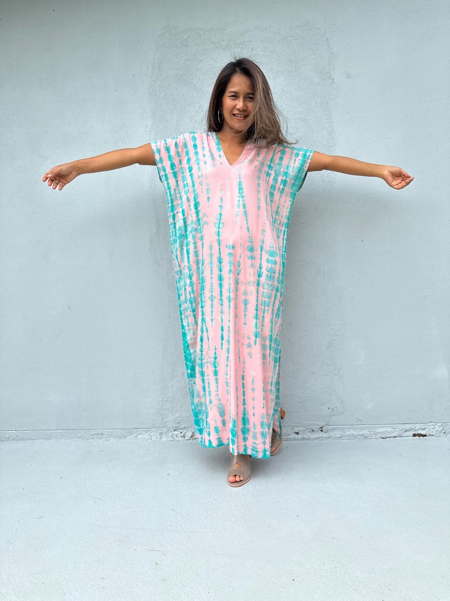 Mala Handworks Callie Petite Kaftan in Bubblegum and Aqua Tie Dye