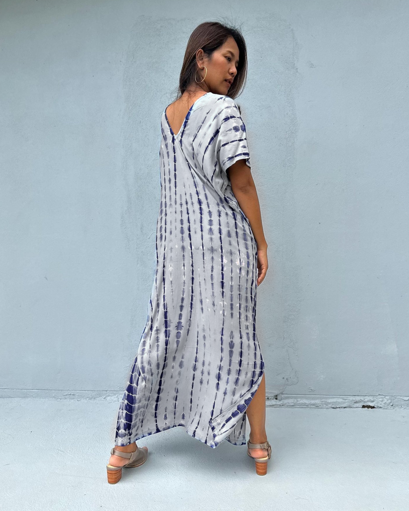 Callie Petite Kaftan in Gray and Blue Tie Dye