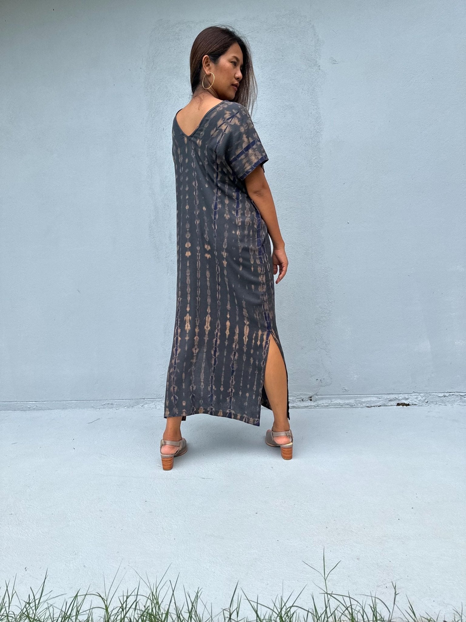 Mala Handworks Callie Petite Kaftan in Gray Tie Dye
