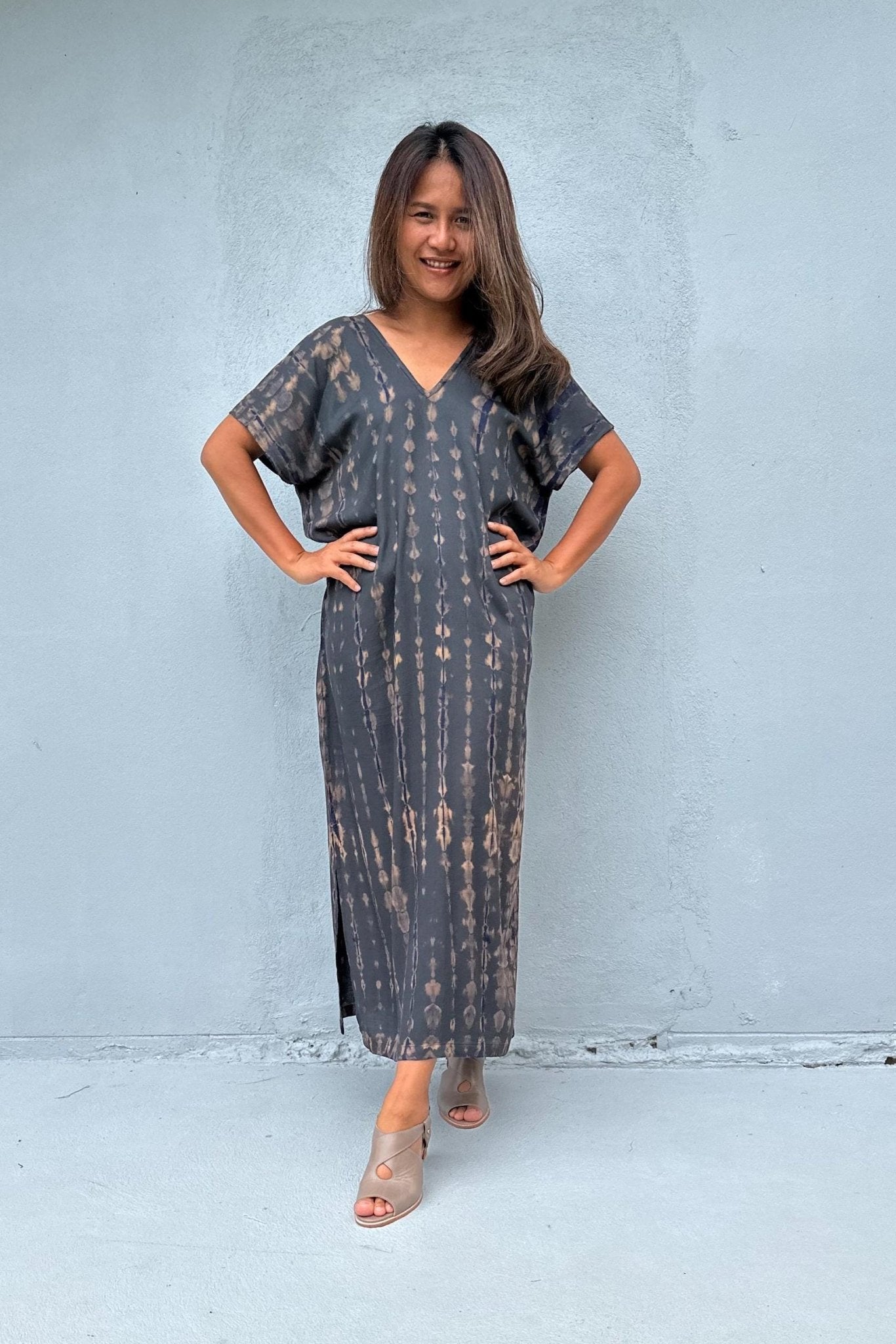 Mala Handworks Callie Petite Kaftan in Gray Tie Dye