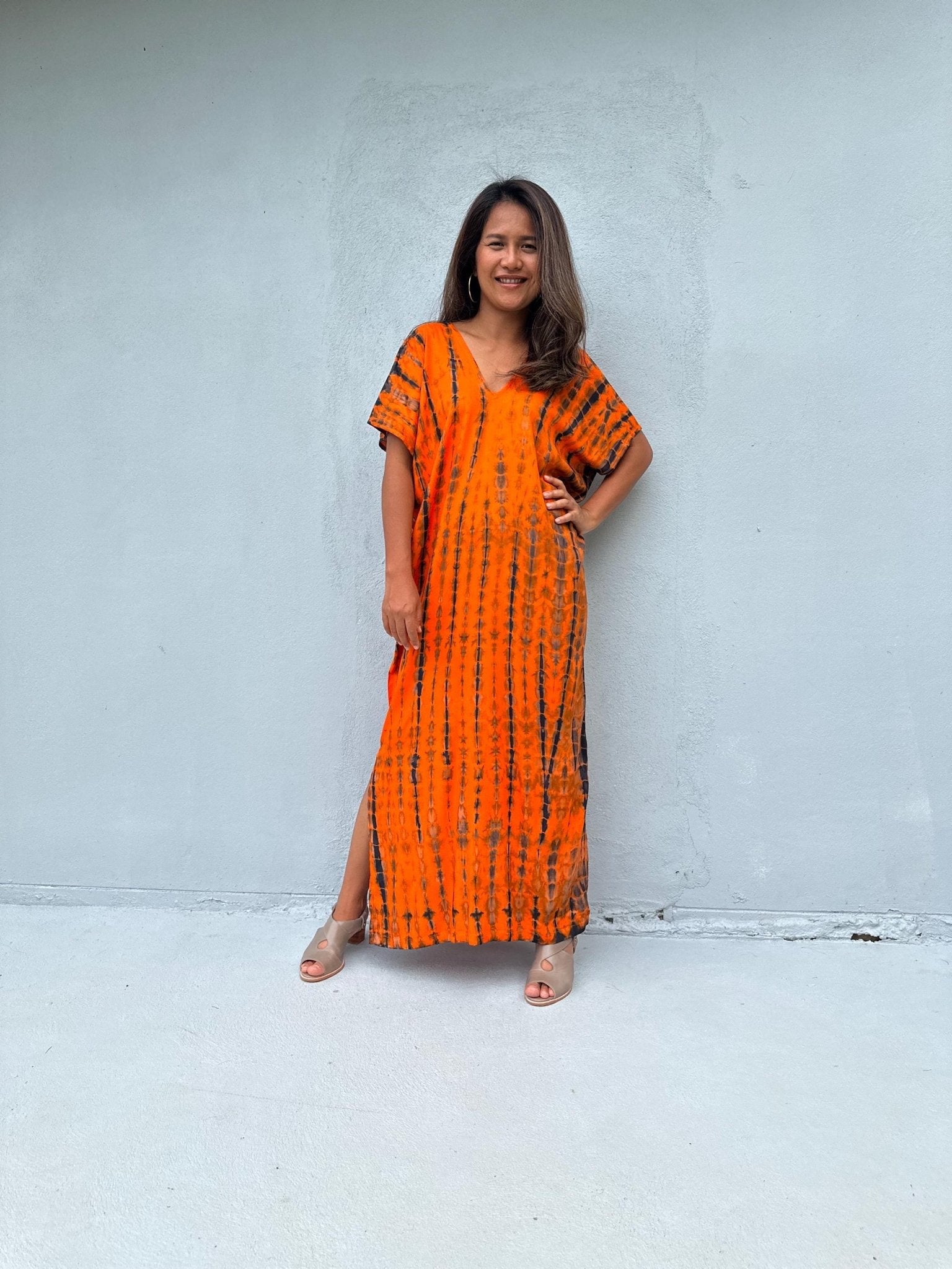 Mala Handworks Callie Petite Kaftan in Orange Tie Dye