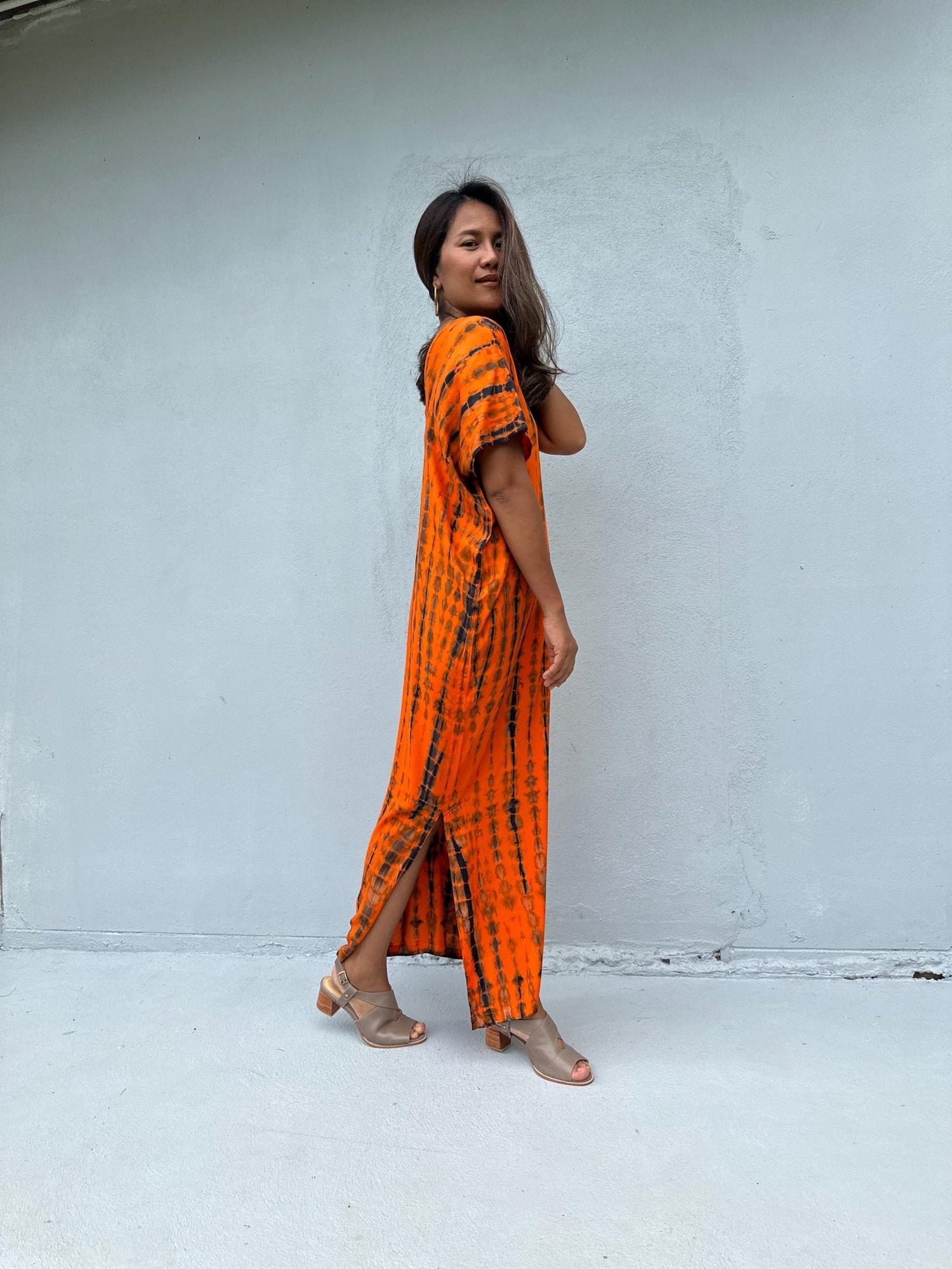 Mala Handworks Callie Petite Kaftan in Orange Tie Dye