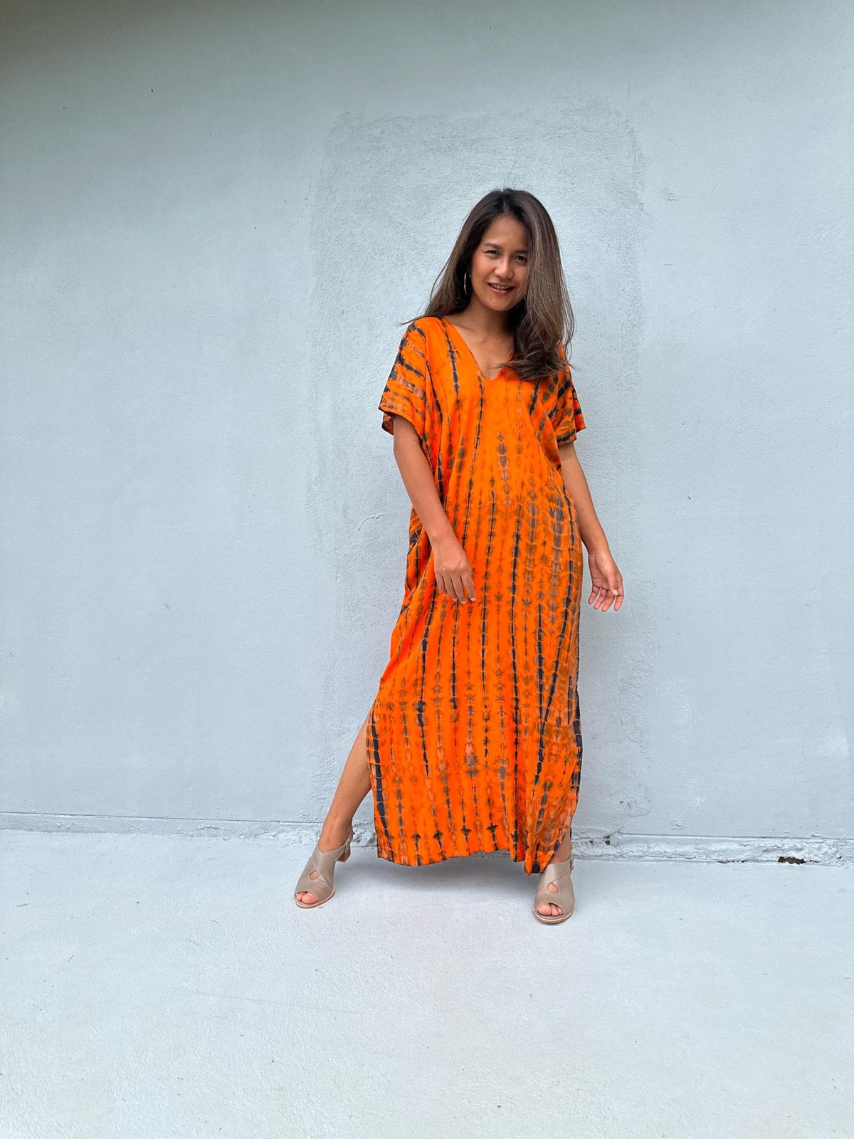 Mala Handworks Callie Petite Kaftan in Orange Tie Dye