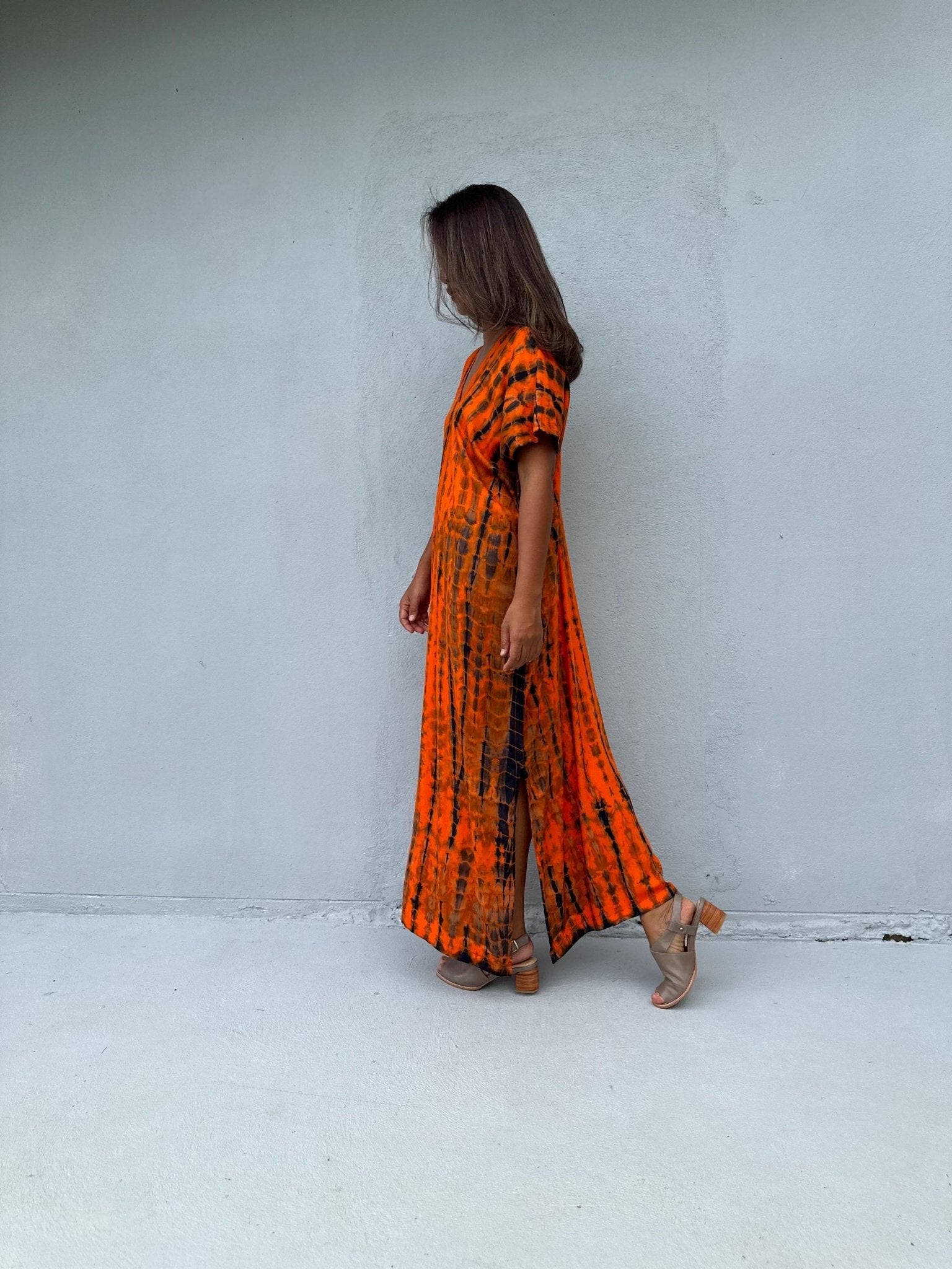 Mala Handworks Callie Petite Kaftan in Orange Tie Dye