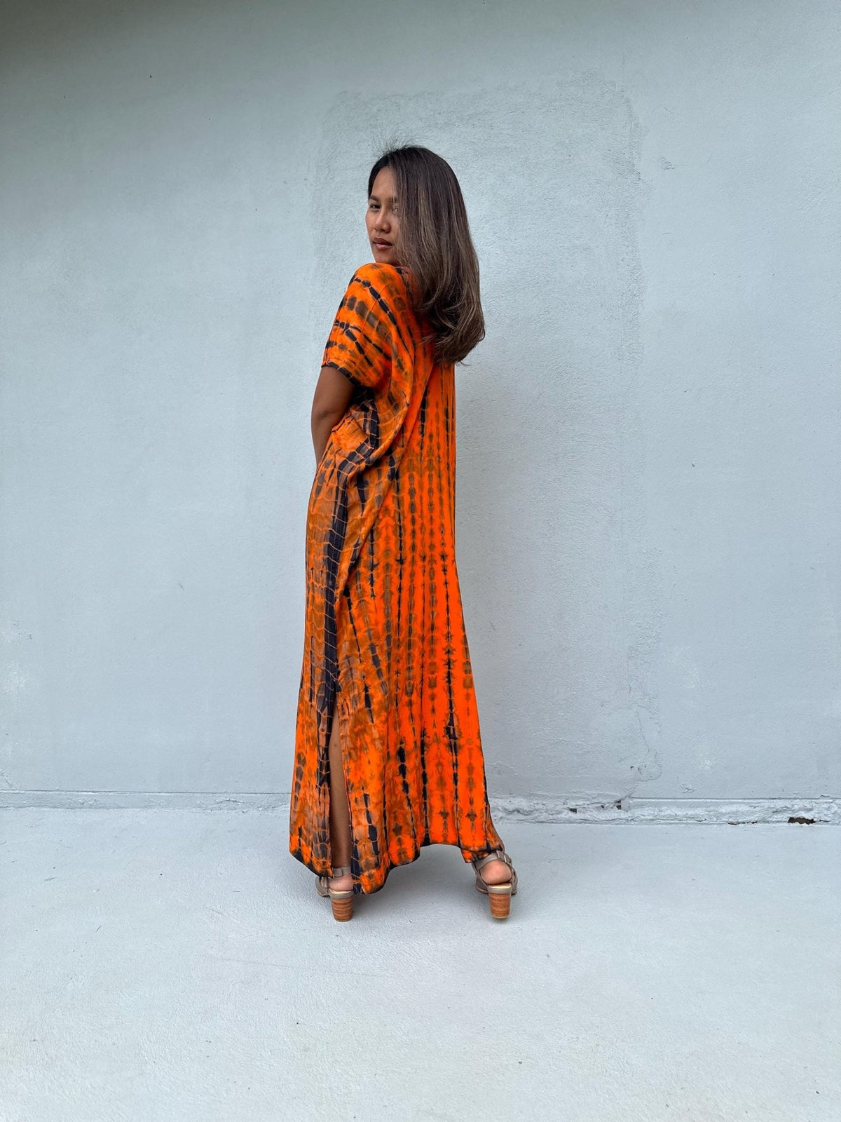 Mala Handworks Callie Petite Kaftan in Orange Tie Dye
