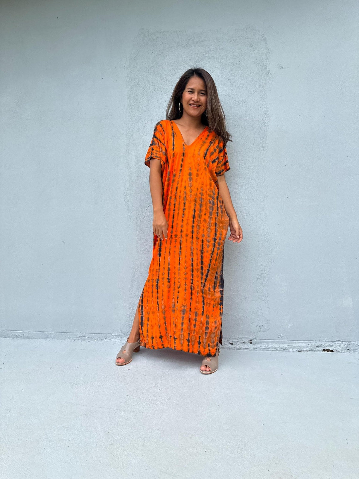 Mala Handworks Callie Petite Kaftan in Orange Tie Dye