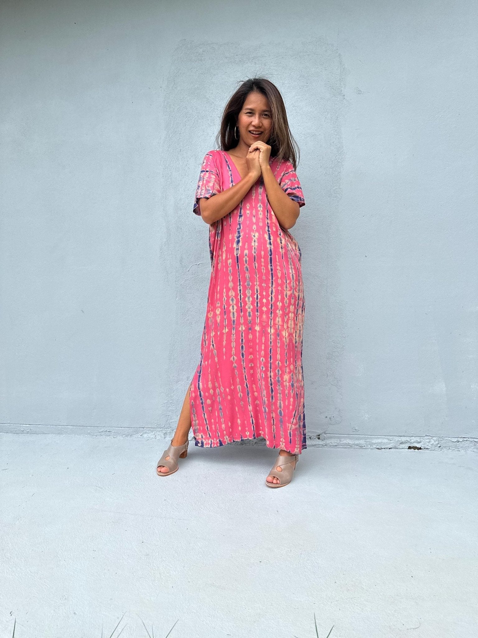 Mala Handworks Callie Petite Kaftan in Pink Tie Dye