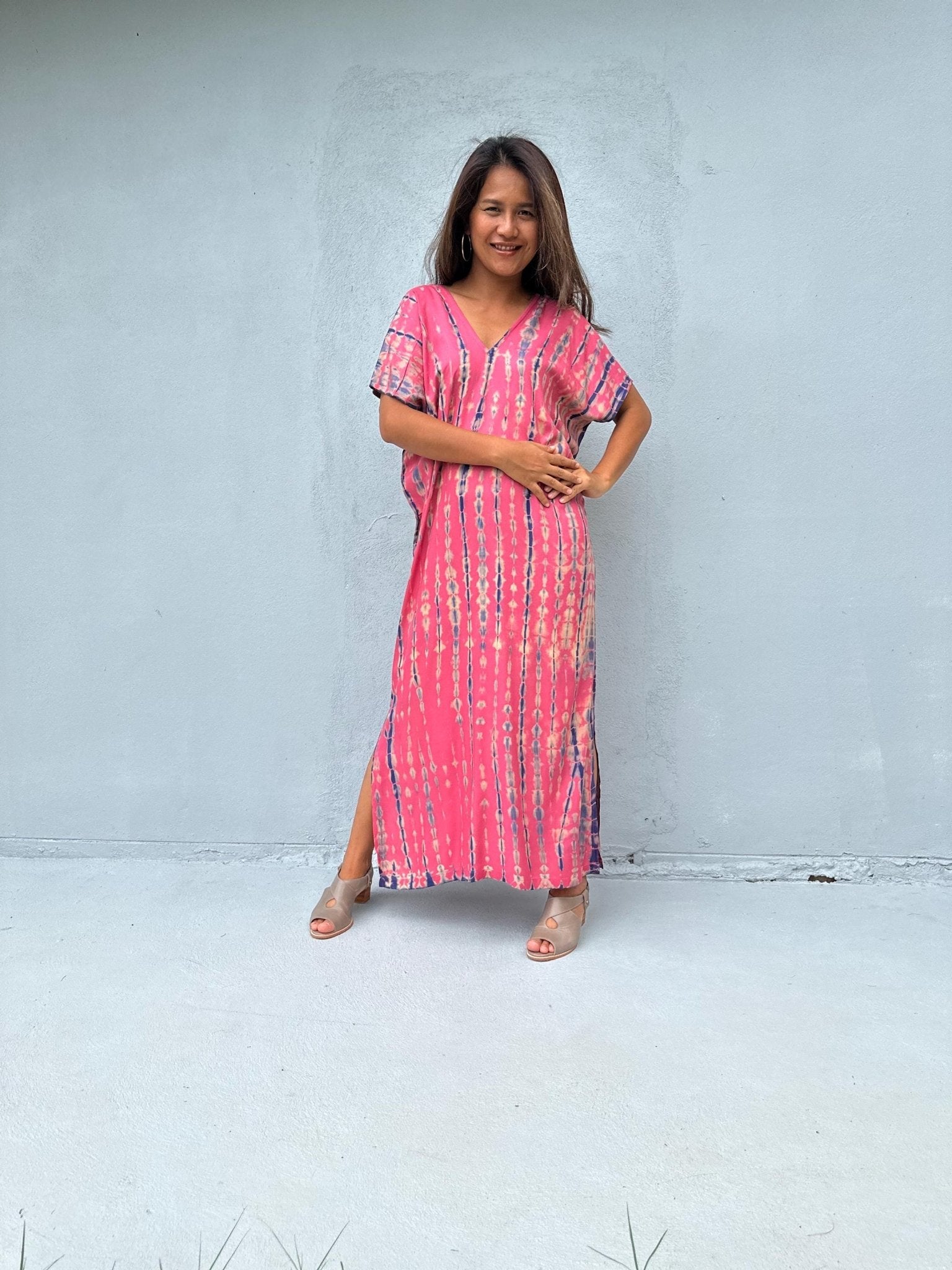 Mala Handworks Callie Petite Kaftan in Pink Tie Dye