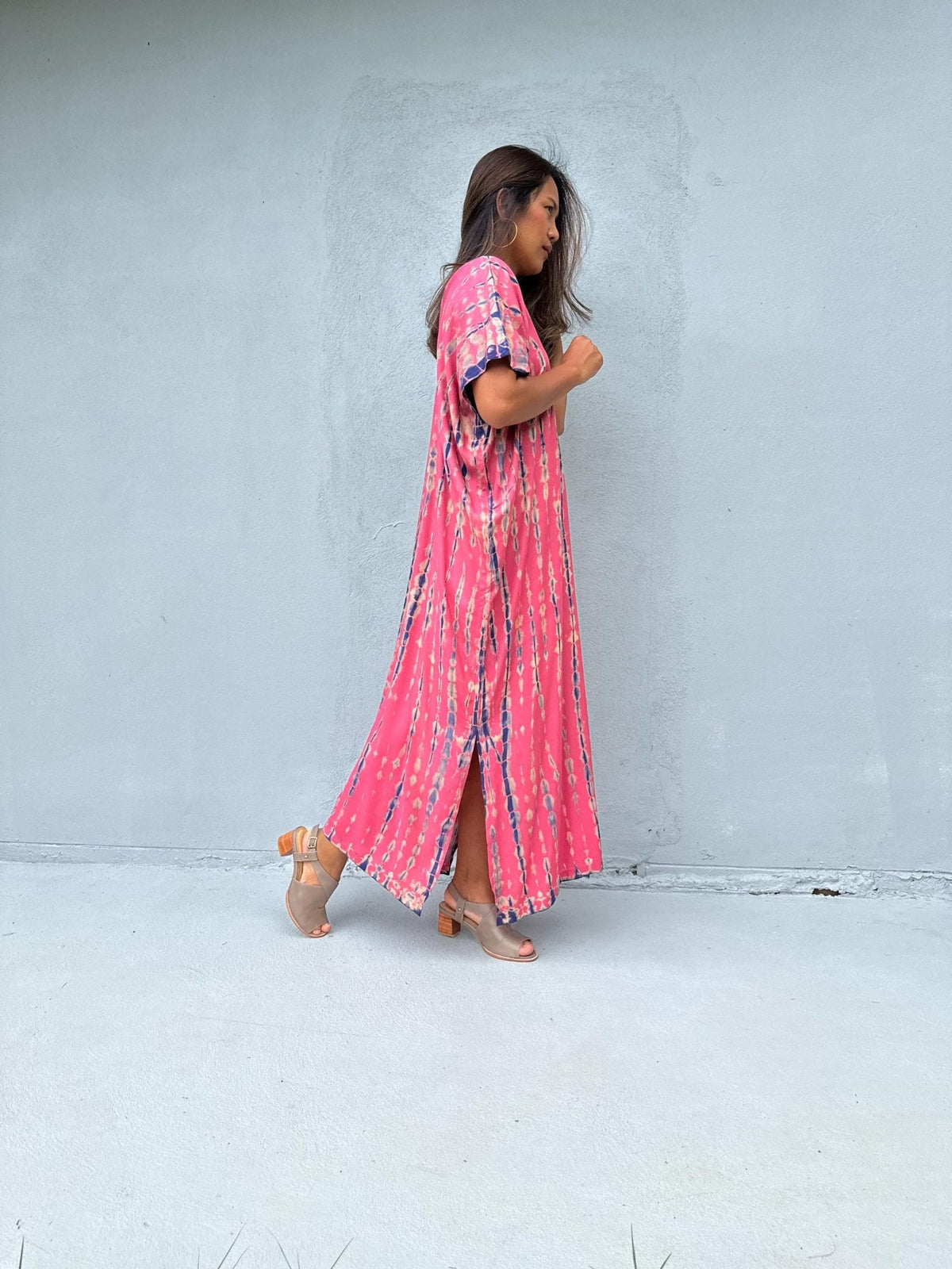 Mala Handworks Callie Petite Kaftan in Pink Tie Dye