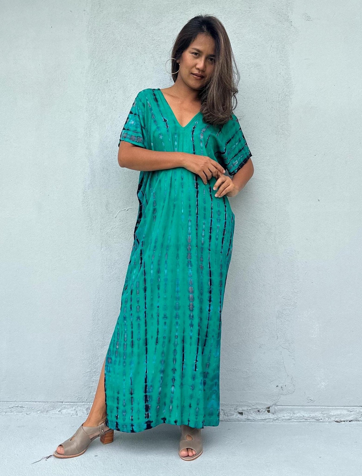 Mala Handworks Callie Petite Kaftan in Turquoise and Blue Tie Dye
