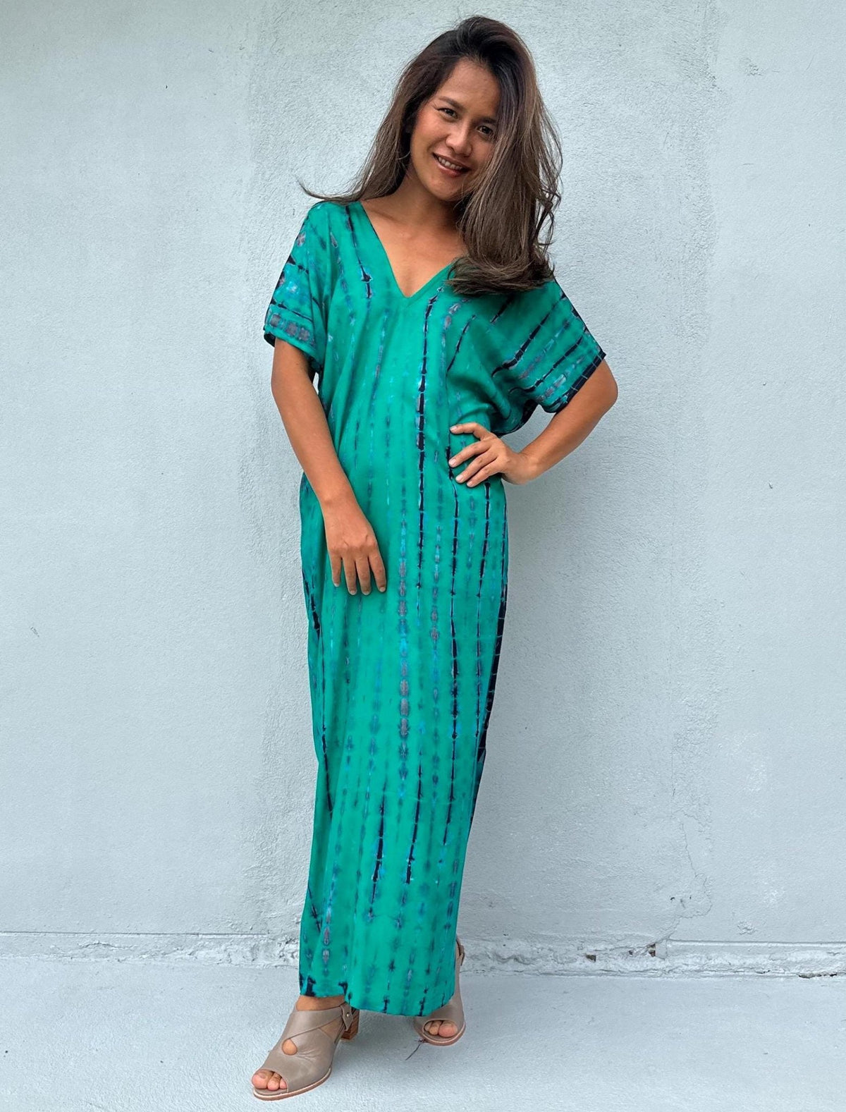 Mala Handworks Callie Petite Kaftan in Turquoise and Blue Tie Dye