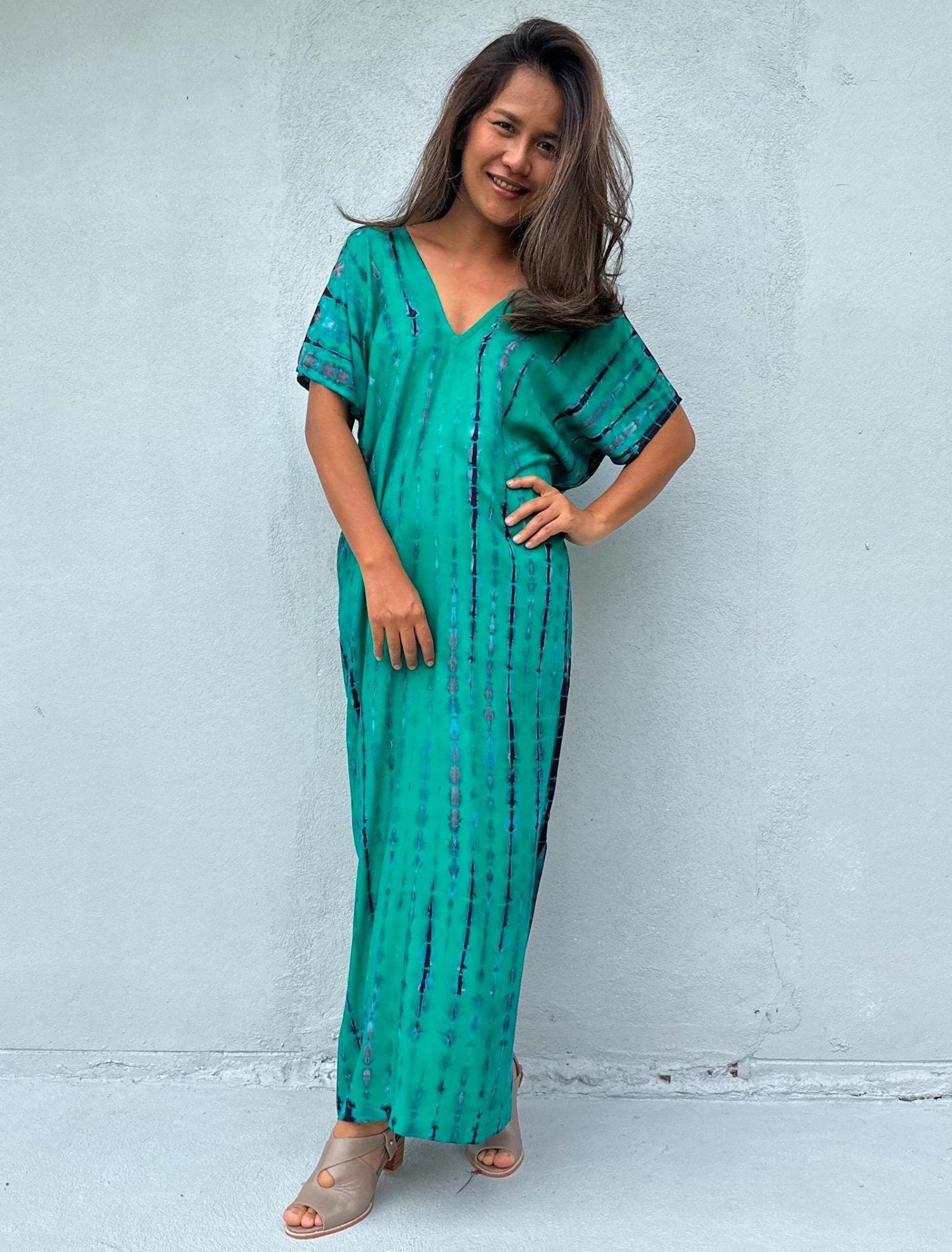Mala Handworks Callie Petite Kaftan in Turquoise and Blue Tie Dye