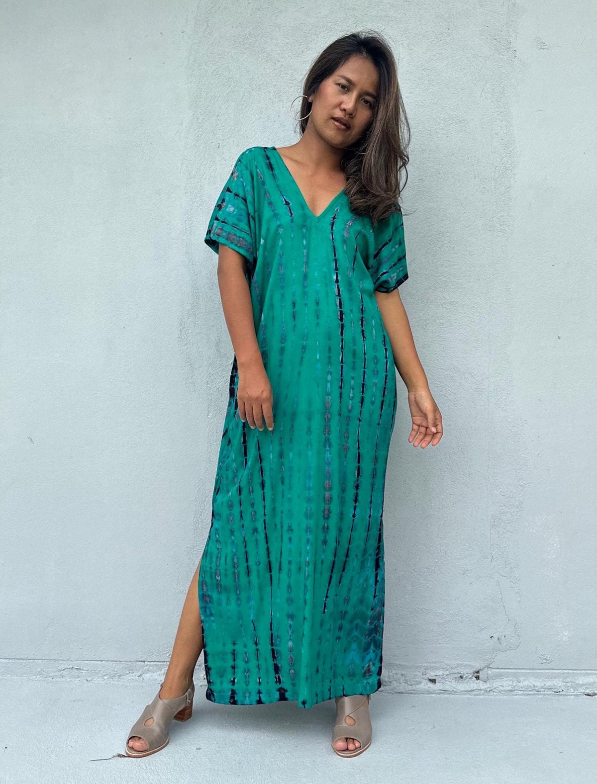 Mala Handworks Callie Petite Kaftan in Turquoise and Blue Tie Dye