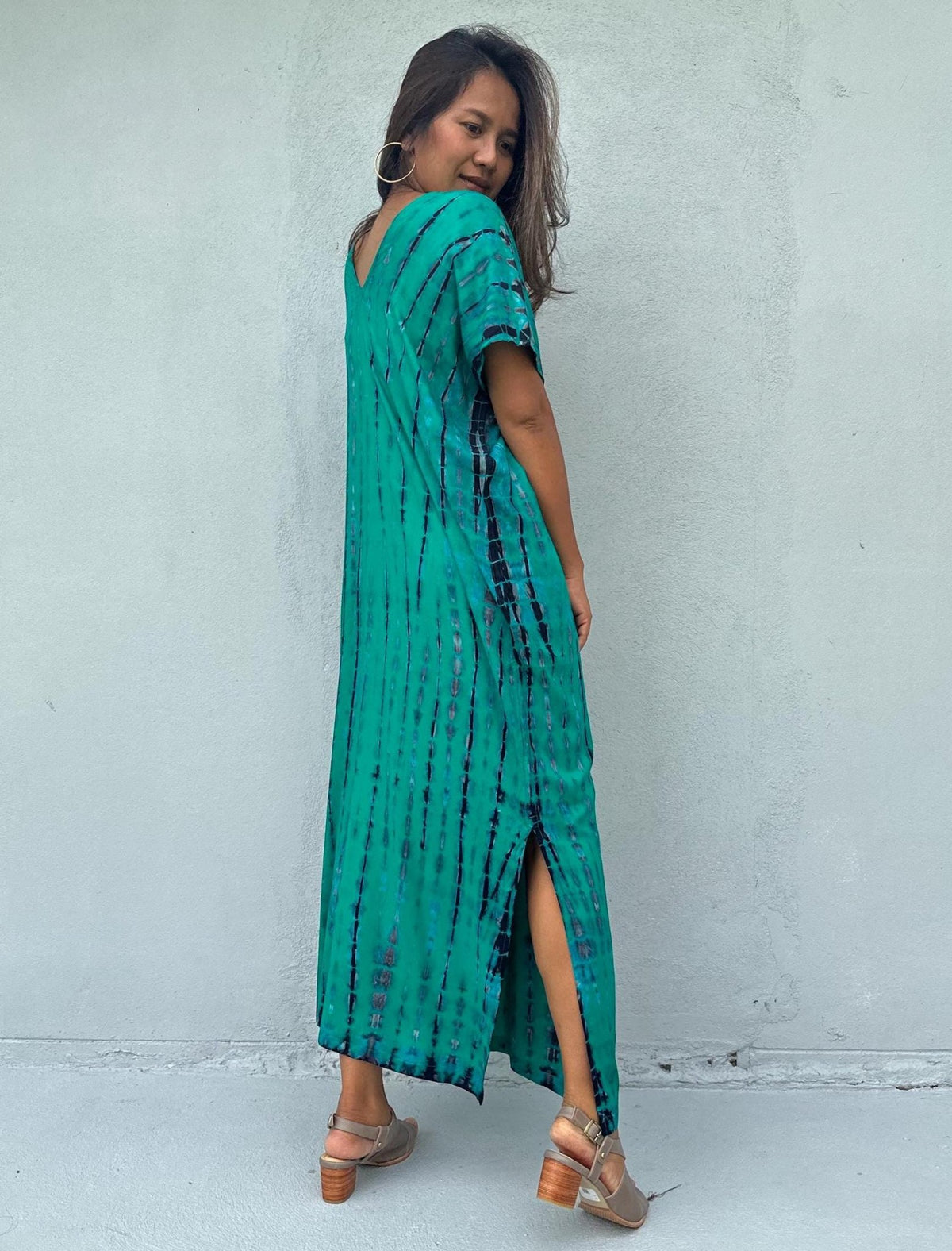 Mala Handworks Callie Petite Kaftan in Turquoise and Blue Tie Dye