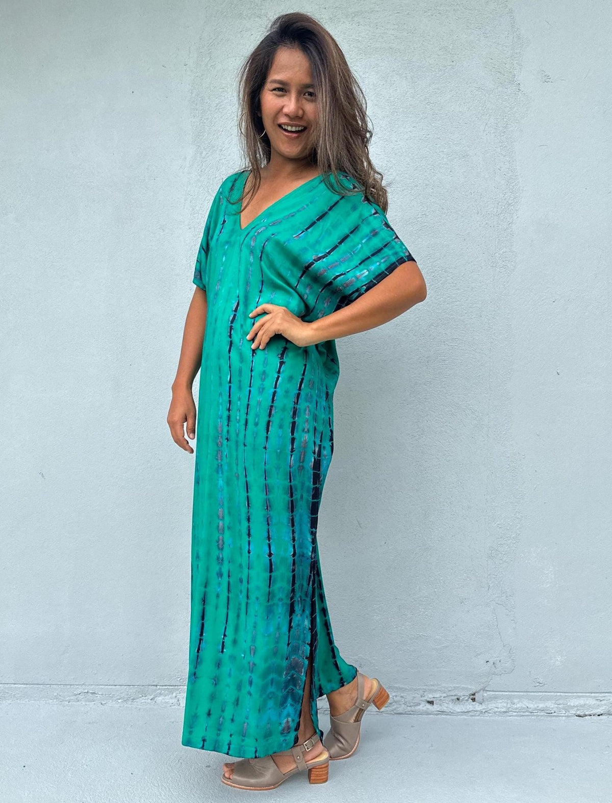Mala Handworks Callie Petite Kaftan in Turquoise and Blue Tie Dye