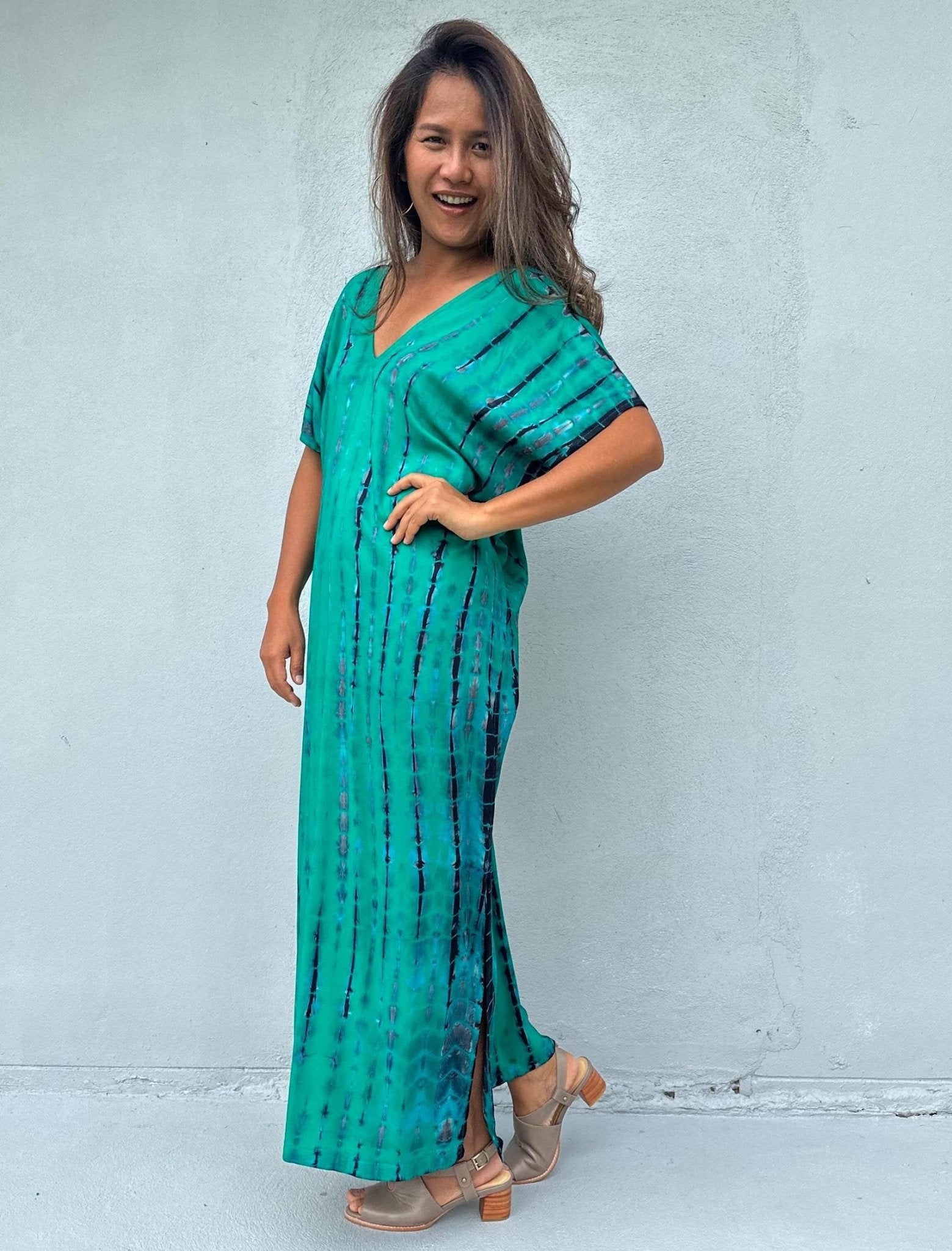Mala Handworks Callie Petite Kaftan in Turquoise and Blue Tie Dye