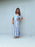 Mala Handworks Callie Petite Kaftan in White and Blue Tie Dye