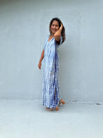 Mala Handworks Callie Petite Kaftan in White and Blue Tie Dye