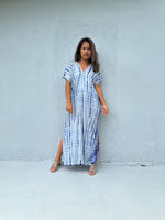 Mala Handworks Callie Petite Kaftan in White and Blue Tie Dye