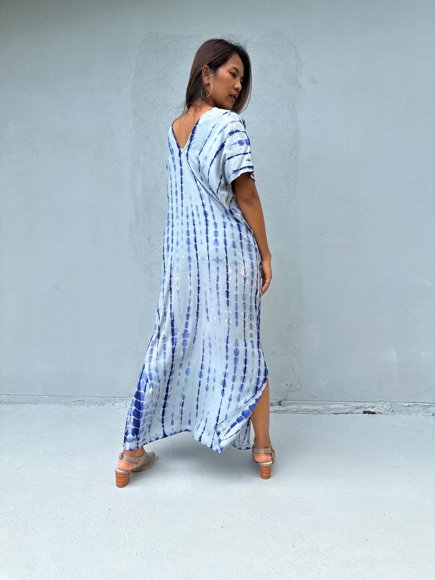 Mala Handworks Callie Petite Kaftan in White and Blue Tie Dye