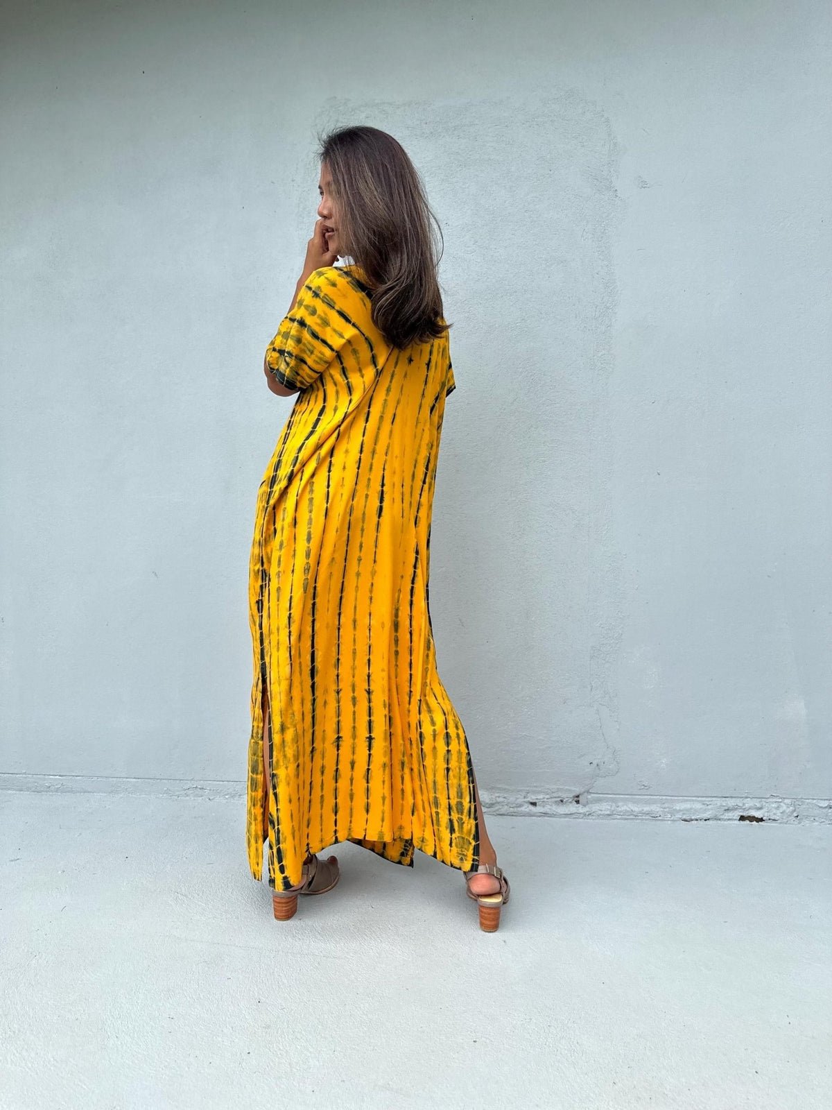 Mala Handworks Callie Petite Kaftan in Yellow Tie Dye