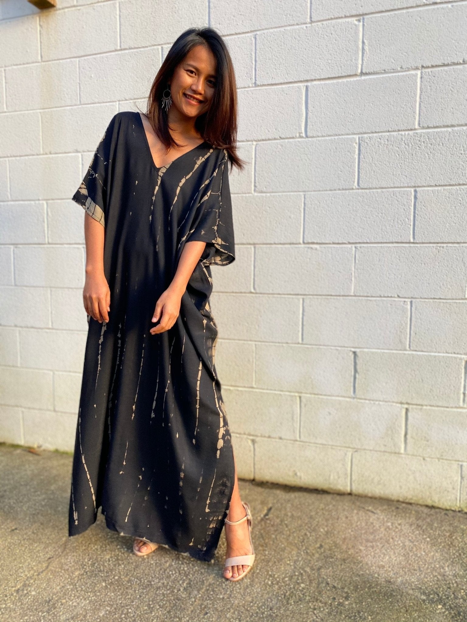 MALA handworks  Camila Kaftan in Black and off White Tie Dye
