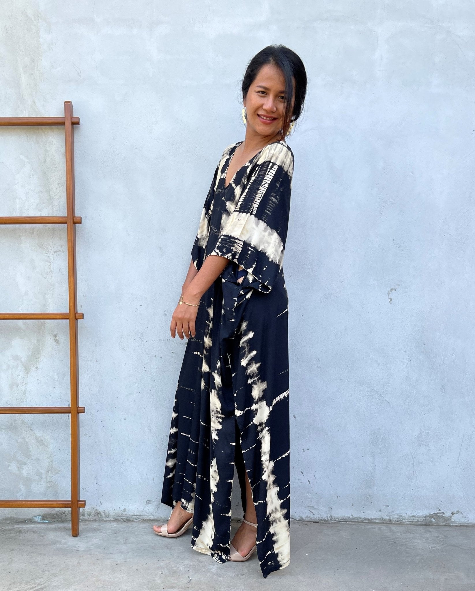 MALA handworks Camila Kaftan in Black and off White Tie Dye