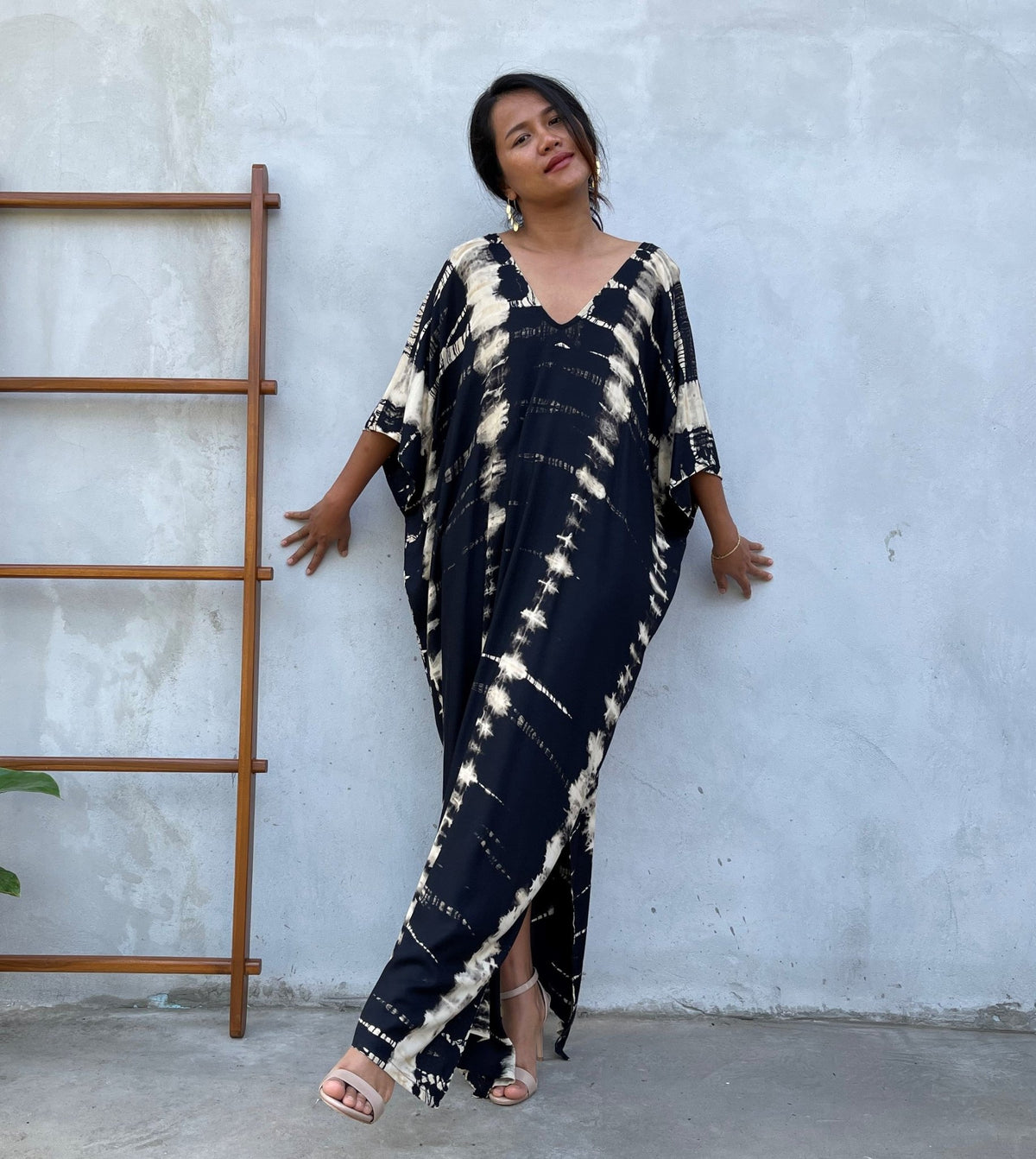 MALA handworks Camila Kaftan in Black and off White Tie Dye