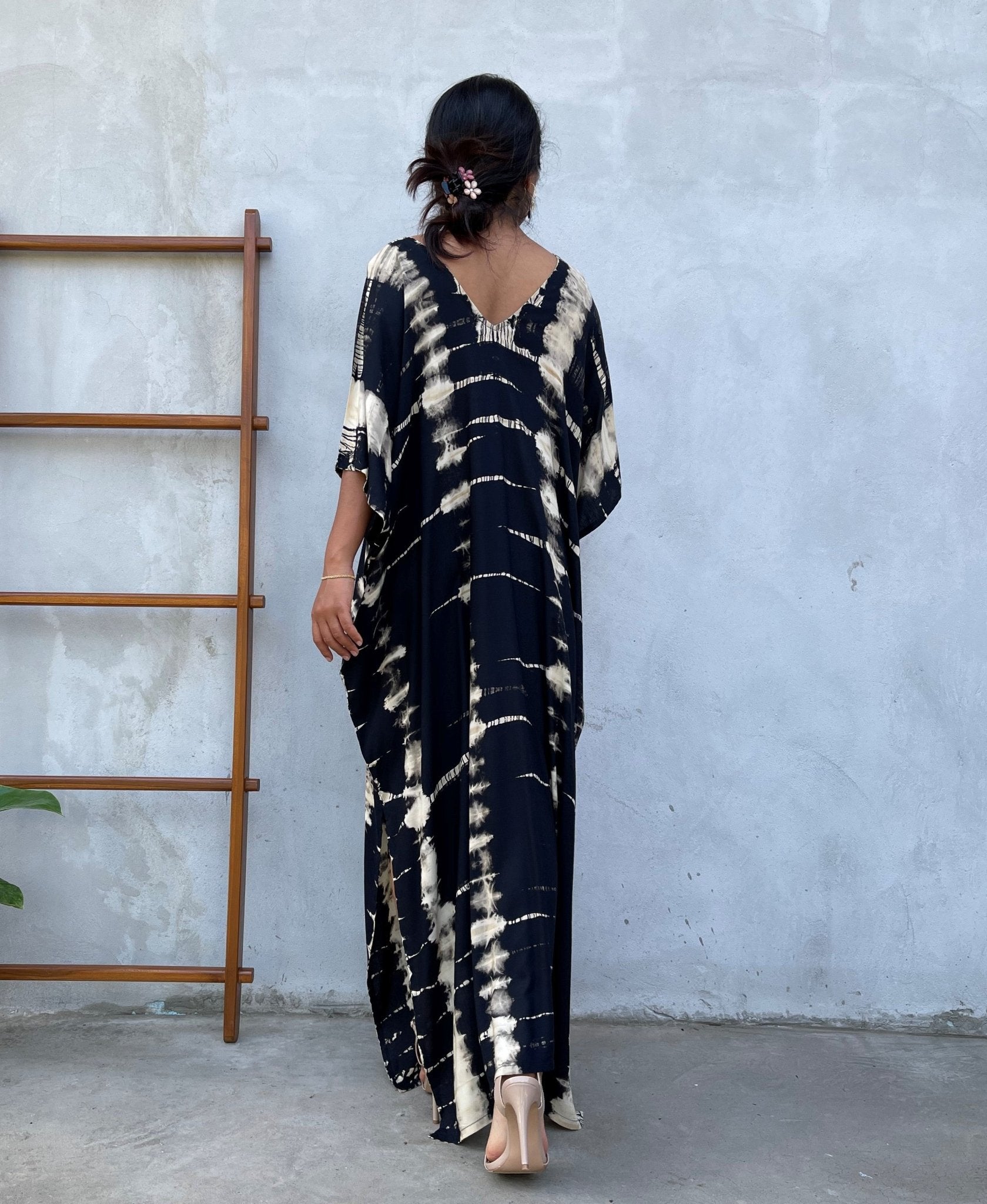 MALA handworks Camila Kaftan in Black and off White Tie Dye