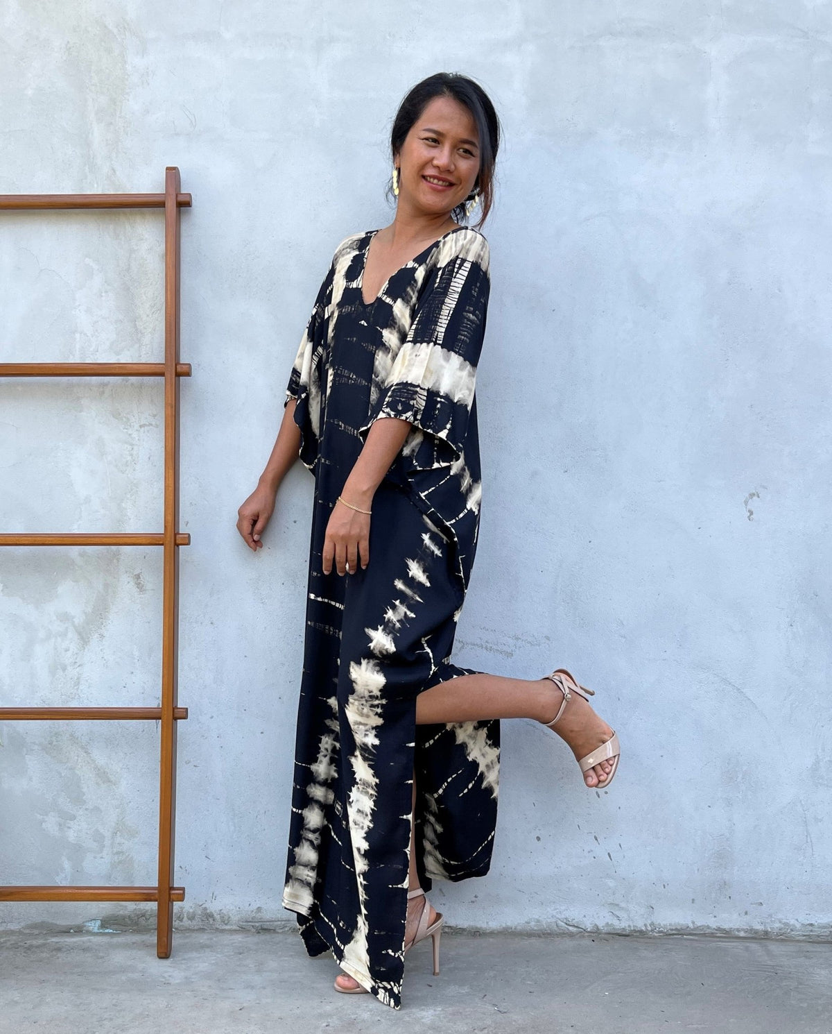 MALA handworks Camila Kaftan in Black and off White Tie Dye