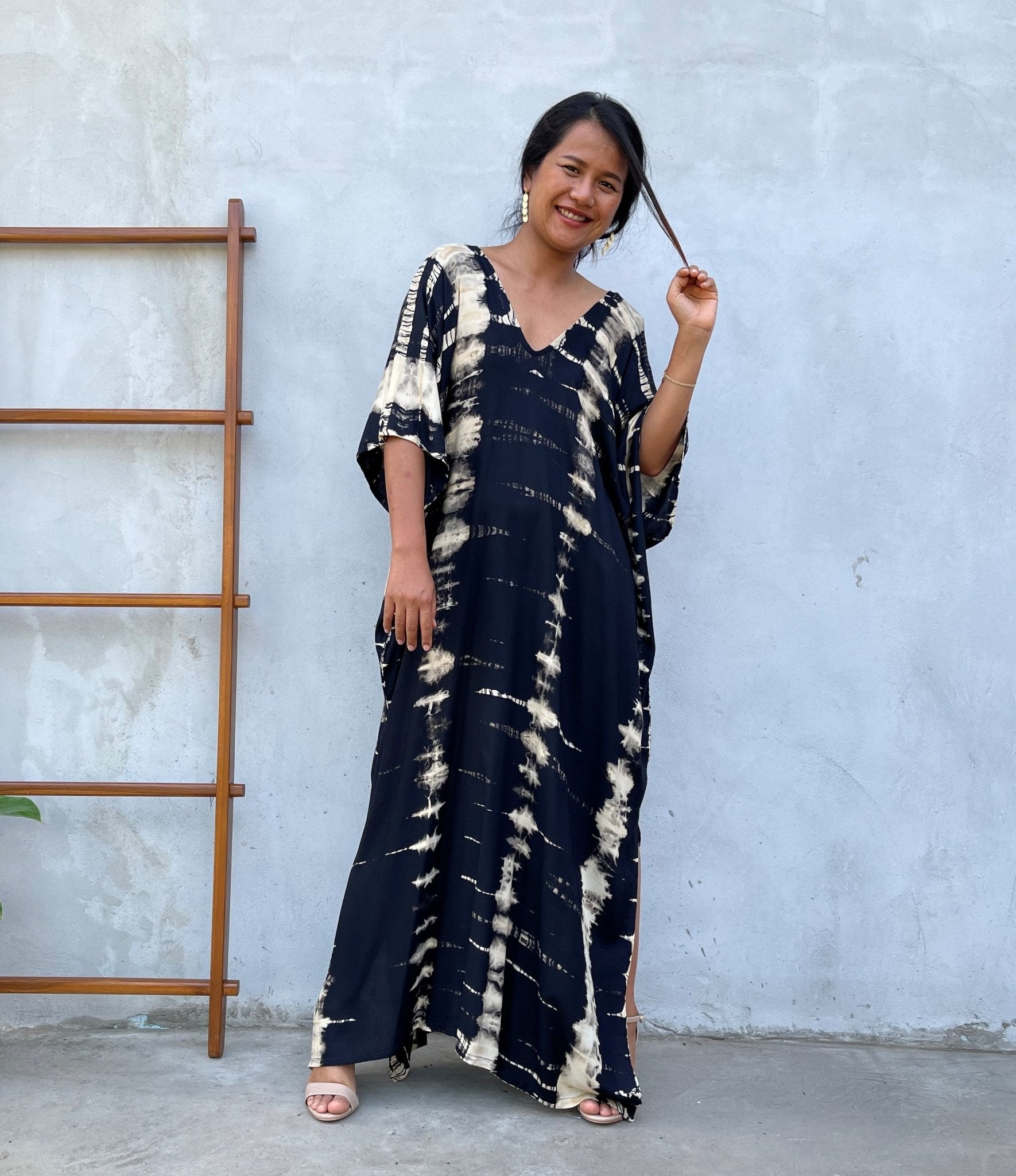 MALA handworks Camila Kaftan in Black and off White Tie Dye