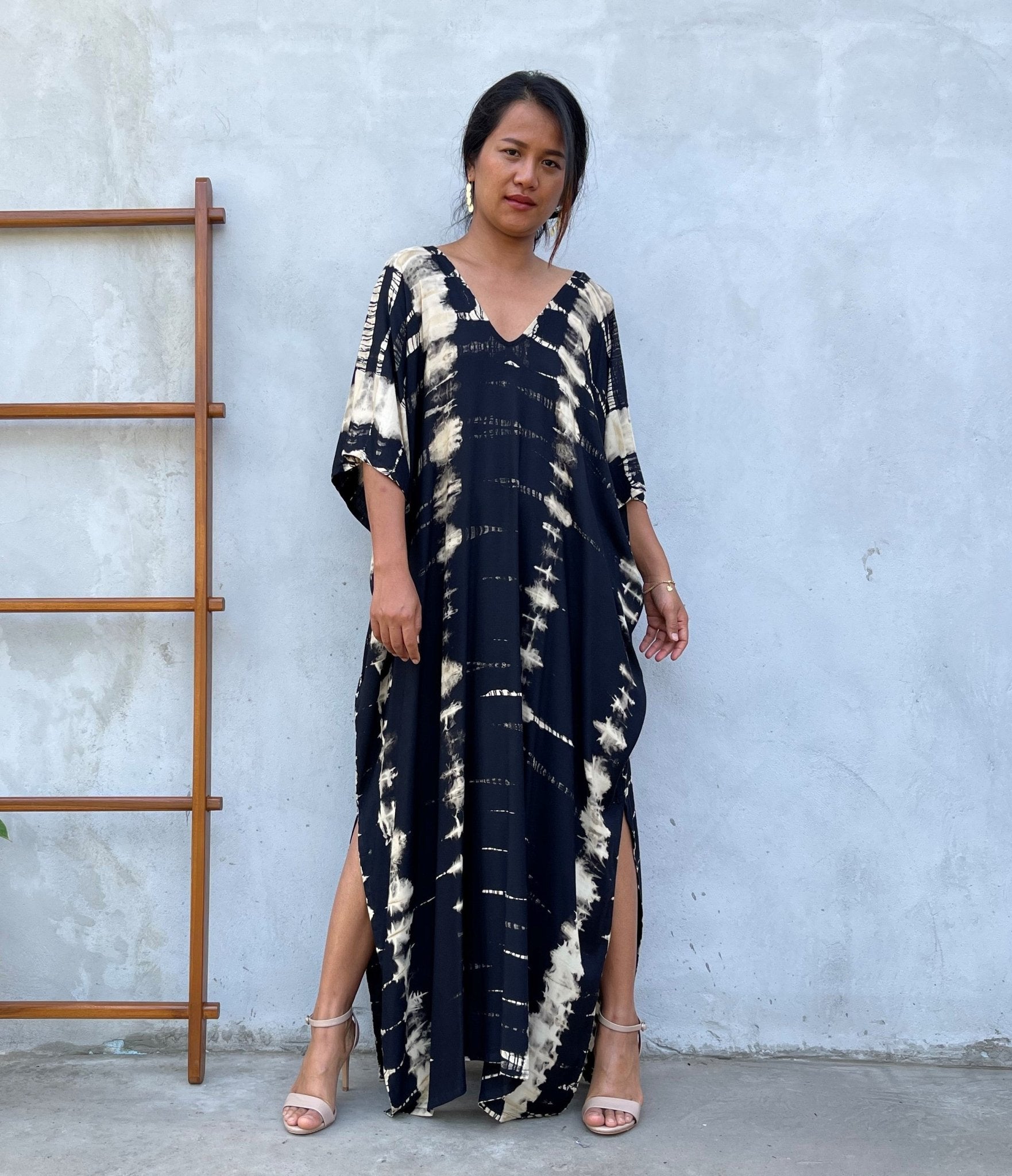 MALA handworks Camila Kaftan in Black and off White Tie Dye