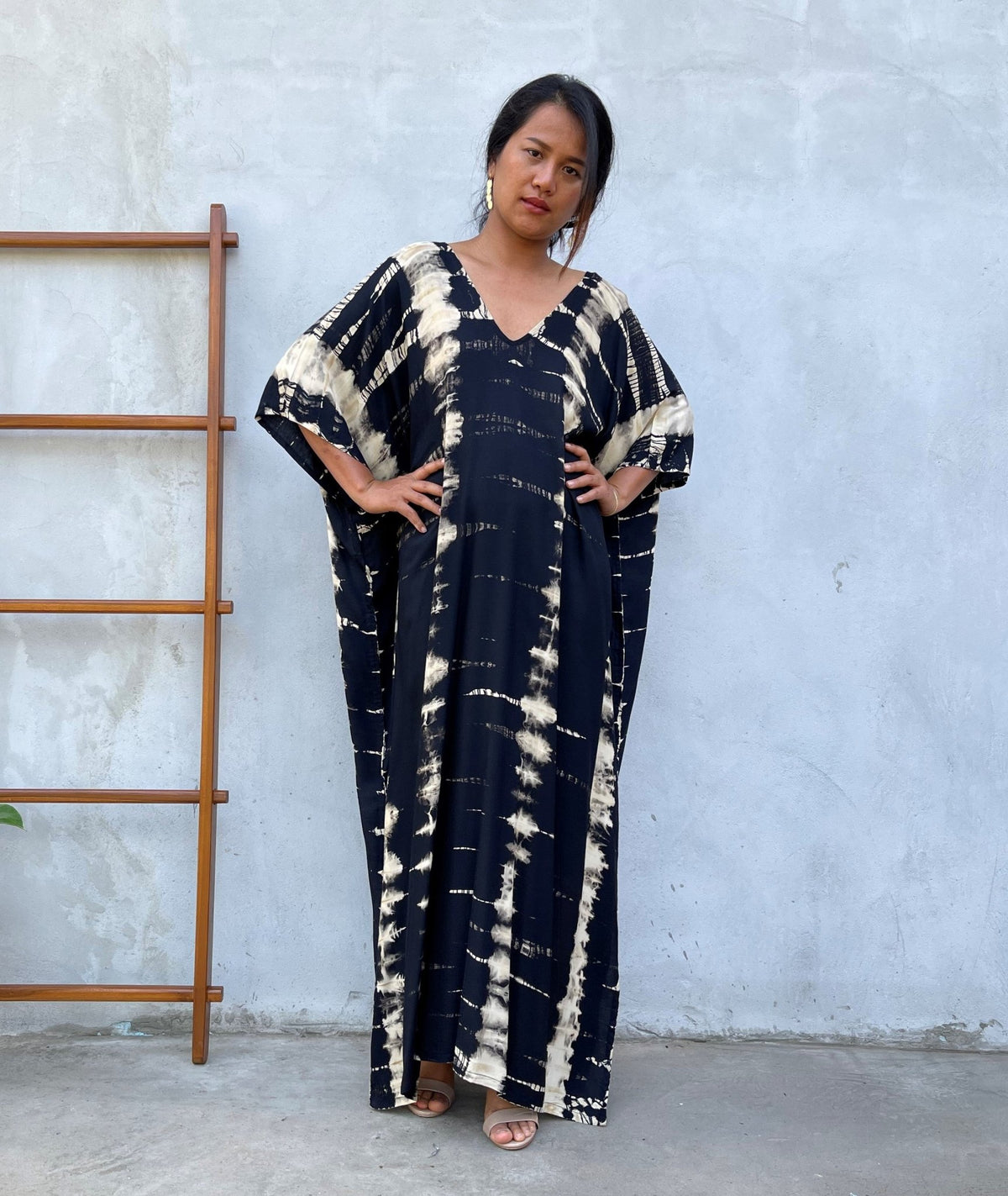 MALA handworks Camila Kaftan in Black and off White Tie Dye