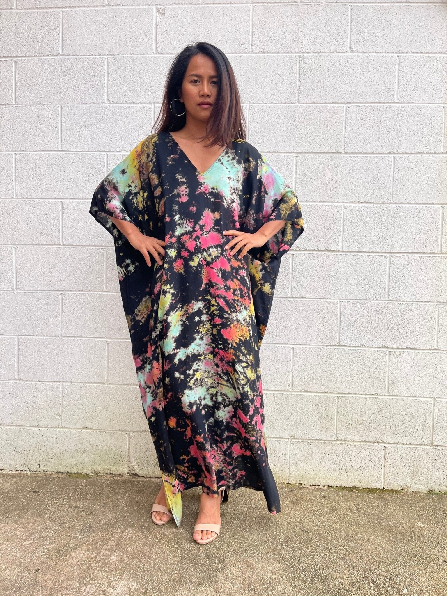 MALA handworks  Camila Kaftan in Black and Rainbow Tie Dye