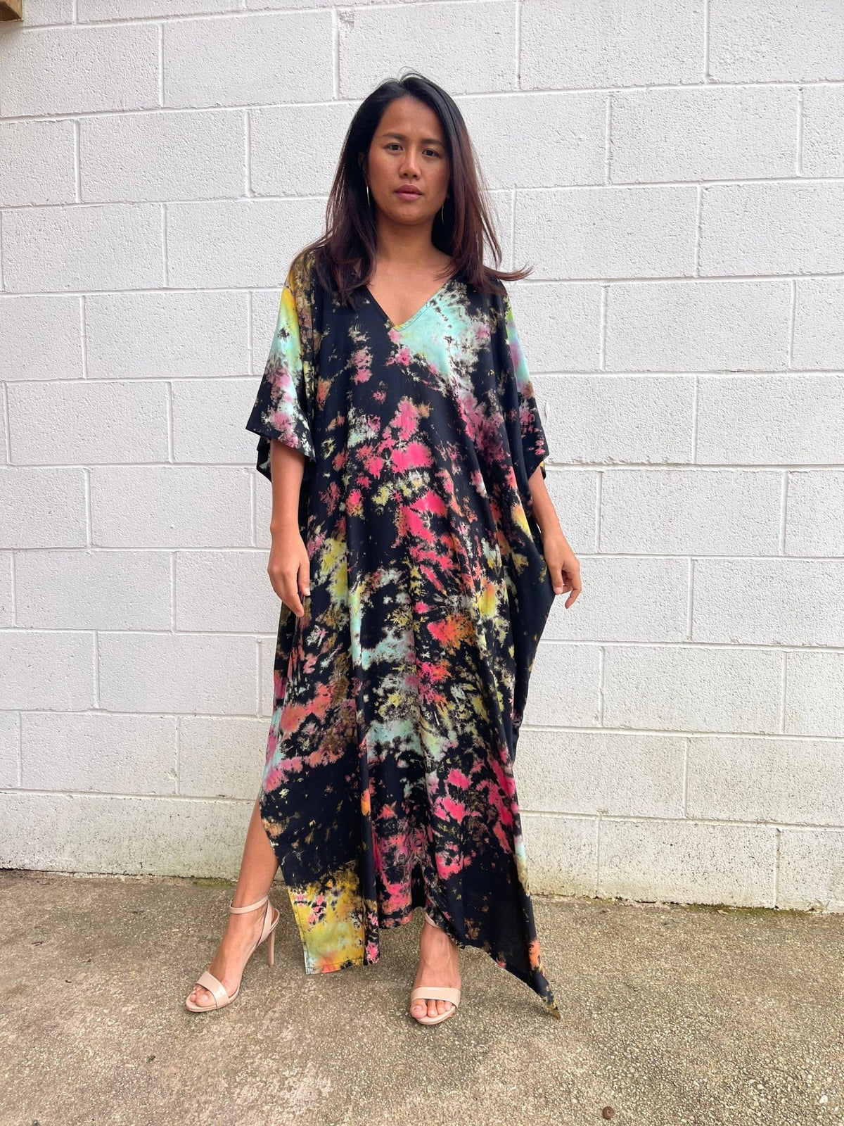 MALA handworks  Camila Kaftan in Black and Rainbow Tie Dye
