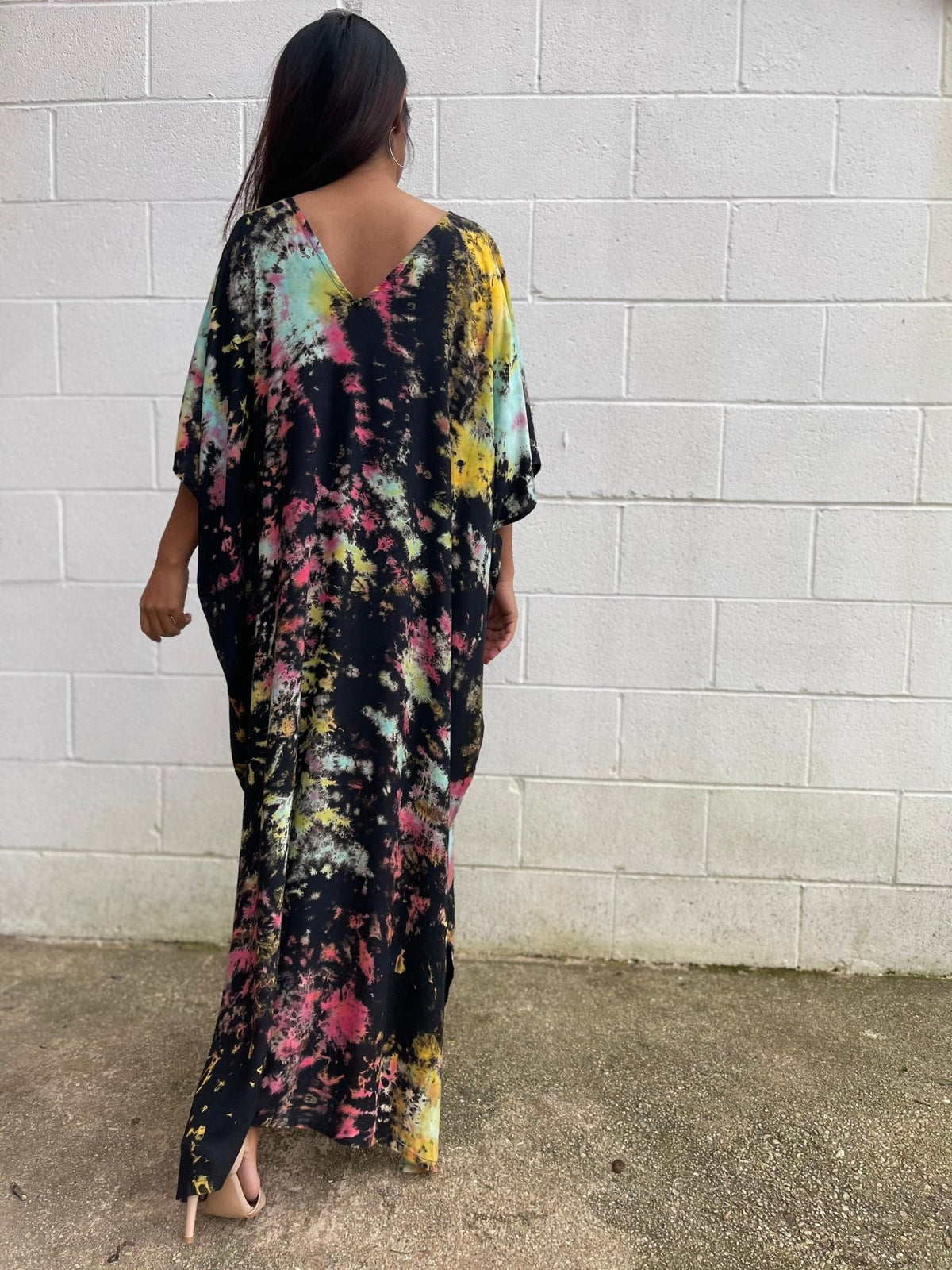 MALA handworks  Camila Kaftan in Black and Rainbow Tie Dye