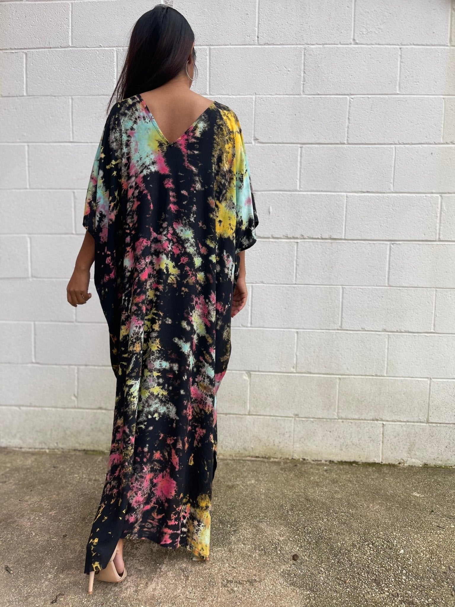 MALA handworks  Camila Kaftan in Black and Rainbow Tie Dye