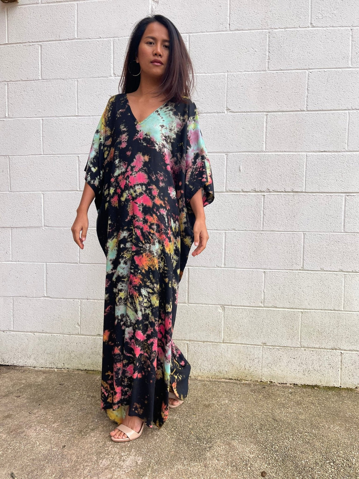 MALA handworks  Camila Kaftan in Black and Rainbow Tie Dye