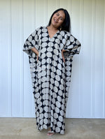 MALA handworks  Camila Kaftan in Black and Silkscreen Circles Pattern