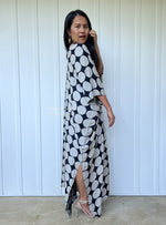 MALA handworks  Camila Kaftan in Black and Silkscreen Circles Pattern