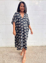 MALA handworks  Camila Kaftan in Black and Silkscreen Eye Pattern