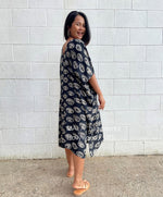 MALA handworks  Camila Kaftan in Black and Silkscreen Eye Pattern