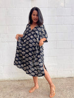 MALA handworks  Camila Kaftan in Black and Silkscreen Eye Pattern