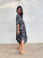 MALA handworks Camila Kaftan in Black and Silkscreen Mask Pattern