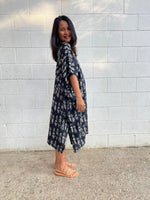 MALA handworks Camila Kaftan in Black and Silkscreen Mask Pattern