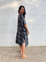 MALA handworks Camila Kaftan in Black and Silkscreen Mask Pattern