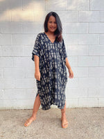 MALA handworks Camila Kaftan in Black and Silkscreen Mask Pattern